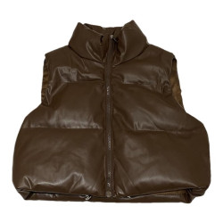 PU皮高領棉服馬甲外套女冬季2024新款韓版保暖立領背心馬夾棉衣潮