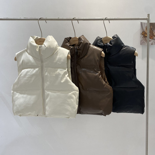 PU皮高領棉服馬甲外套女冬季2024新款韓版保暖立領背心馬夾棉衣潮 PU皮高領棉服馬甲外套女冬季2024新款韓版保暖立領背心馬夾棉衣潮