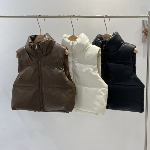 PU皮高領棉服馬甲外套女冬季2024新款韓版保暖立領背心馬夾棉衣潮 PU皮高領棉服馬甲外套女冬季2024新款韓版保暖立領背心馬夾棉衣潮