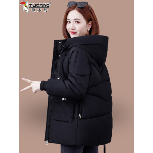 啄木鳥中長款羽絨棉服女士冬裝棉襖2025新款寬松加厚保暖連帽棉衣 啄木鳥中長款羽絨棉服女士冬裝棉襖2025新款寬松加厚保暖連帽棉衣