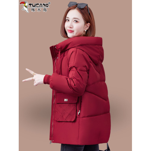 啄木鳥中長款羽絨棉服女士冬裝棉襖2025新款寬松加厚保暖連帽棉衣 啄木鳥中長款羽絨棉服女士冬裝棉襖2025新款寬松加厚保暖連帽棉衣