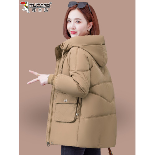 啄木鳥中長款羽絨棉服女士冬裝棉襖2025新款寬松加厚保暖連帽棉衣 啄木鳥中長款羽絨棉服女士冬裝棉襖2025新款寬松加厚保暖連帽棉衣