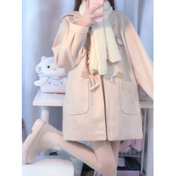 JK製服女秋冬穿搭牛角釦巨好看毛呢外套英倫風小個子連帽呢子大衣