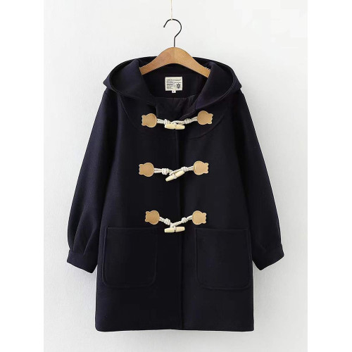 JK製服女秋冬穿搭牛角釦巨好看毛呢外套英倫風小個子連帽呢子大衣