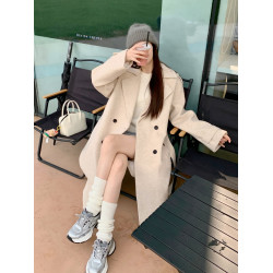 高級感燕麥色毛呢大衣女2025秋冬小個子韓系赫本風呢子羊毛呢外套