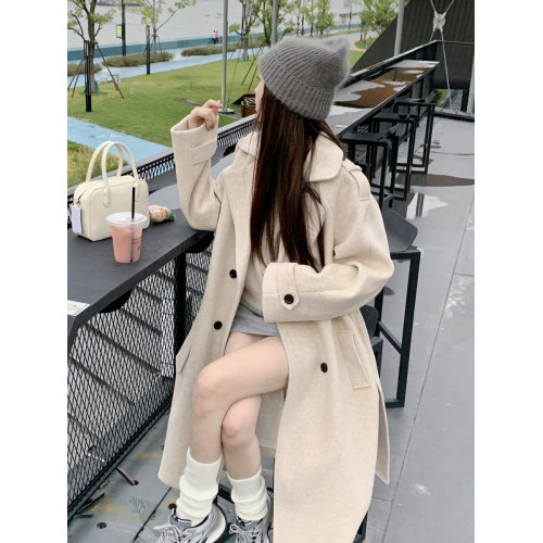 高級感燕麥色毛呢大衣女2025秋冬小個子韓系赫本風呢子羊毛呢外套
