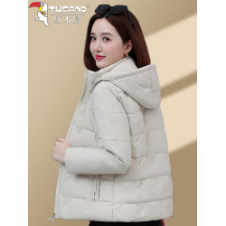 啄木鳥羽絨棉服女2025新款短款棉衣冬季爆款加絨加厚棉襖連帽外套