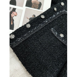 FFmiss◆黑色亮絲羊毛呢小香風短外套女秋冬粗花呢條紋編織小西裝