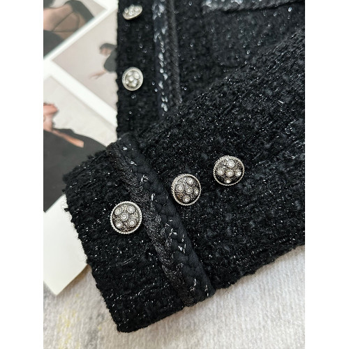 FFmiss◆黑色亮絲羊毛呢小香風短外套女秋冬粗花呢條紋編織小西裝 FFmiss◆黑色亮絲羊毛呢小香風短外套女秋冬粗花呢條紋編織小西裝