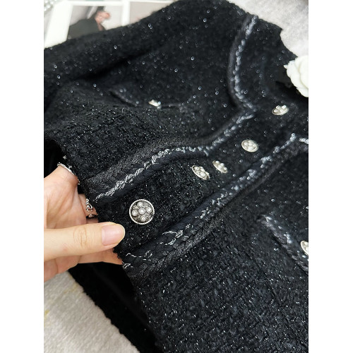 FFmiss◆黑色亮絲羊毛呢小香風短外套女秋冬粗花呢條紋編織小西裝 FFmiss◆黑色亮絲羊毛呢小香風短外套女秋冬粗花呢條紋編織小西裝