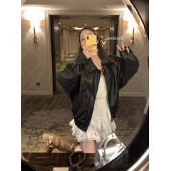 棕色皮衣外套女短款2024新款今年流行高級感小個子美拉德pu皮夾克