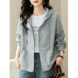 九月墨陌肌理感灰色連帽外套女2025秋季新款爆款休閒簡約百搭上衣