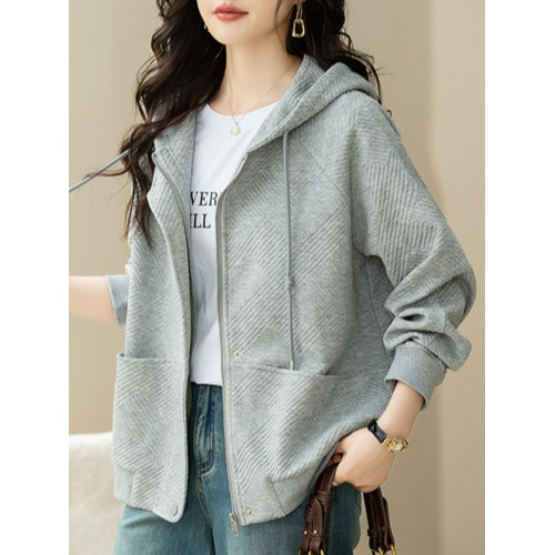 九月墨陌肌理感灰色連帽外套女2025秋季新款爆款休閒簡約百搭上衣 九月墨陌肌理感灰色連帽外套女2025秋季新款爆款休閒簡約百搭上衣