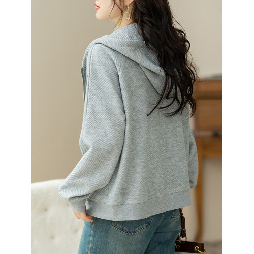 九月墨陌肌理感灰色連帽外套女2025秋季新款爆款休閒簡約百搭上衣 九月墨陌肌理感灰色連帽外套女2025秋季新款爆款休閒簡約百搭上衣