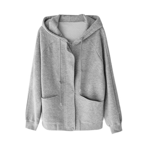 九月墨陌肌理感灰色連帽外套女2025秋季新款爆款休閒簡約百搭上衣 九月墨陌肌理感灰色連帽外套女2025秋季新款爆款休閒簡約百搭上衣