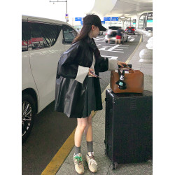 黑色韓版復古休閒皮衣外套女2025秋季新款高級感酷颯風小個子風衣