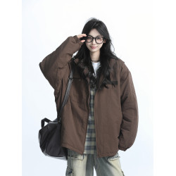 【坐吃山空】冬天雅丹風棕色棉服外套女中性風復古休閒保暖棉衣潮