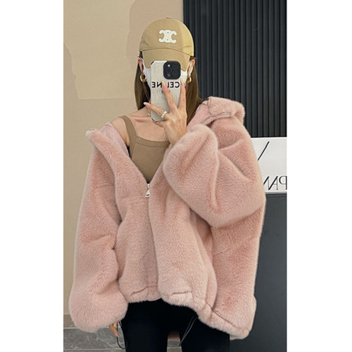 秋冬季新款加厚保暖長袖連帽拉鍊上衣女2025年毛茸茸棉服開衫外套 秋冬季新款加厚保暖長袖連帽拉鍊上衣女2025年毛茸茸棉服開衫外套