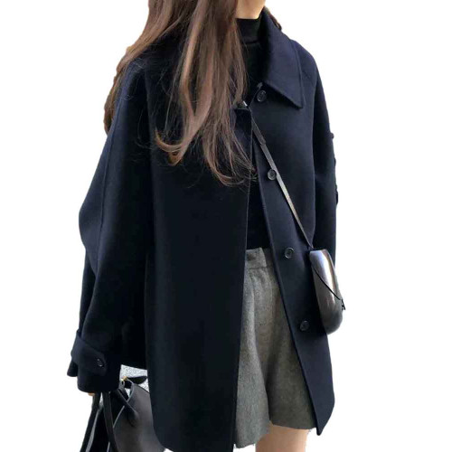 黑色短款呢子大衣女毛呢外套2023秋冬季新款加厚上衣女流行小個子 黑色短款呢子大衣女毛呢外套2023秋冬季新款加厚上衣女流行小個子