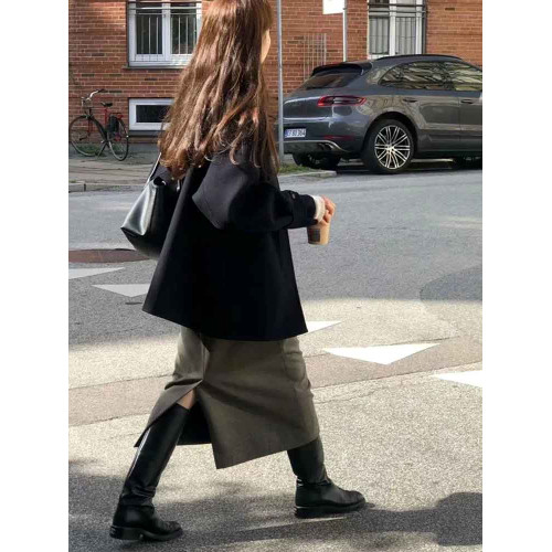 黑色短款呢子大衣女毛呢外套2023秋冬季新款加厚上衣女流行小個子 黑色短款呢子大衣女毛呢外套2023秋冬季新款加厚上衣女流行小個子