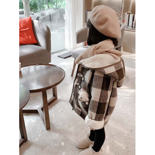 女小童格子小熊一體絨棉衣2025冬新品女寶寶時尚加厚連帽長袖外套 女小童格子小熊一體絨棉衣2025冬新品女寶寶時尚加厚連帽長袖外套