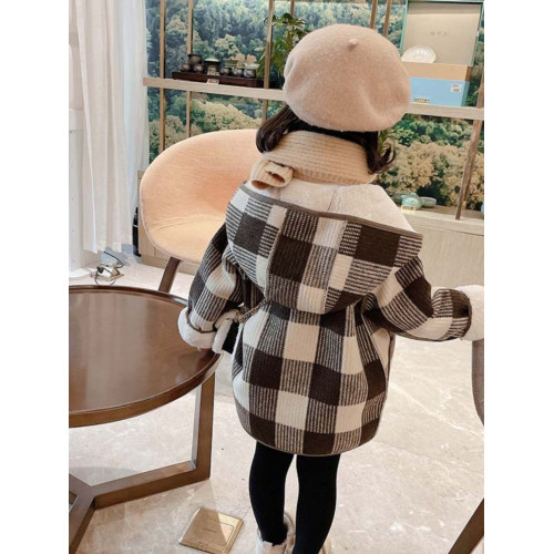 女小童格子小熊一體絨棉衣2025冬新品女寶寶時尚加厚連帽長袖外套 女小童格子小熊一體絨棉衣2025冬新品女寶寶時尚加厚連帽長袖外套