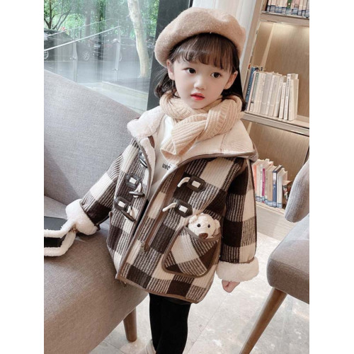 女小童格子小熊一體絨棉衣2025冬新品女寶寶時尚加厚連帽長袖外套 女小童格子小熊一體絨棉衣2025冬新品女寶寶時尚加厚連帽長袖外套