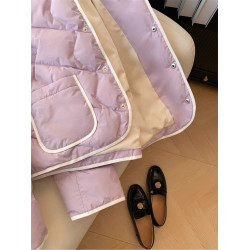 韓系復古羊羔毛拼接菱格夾棉棉服外套女秋冬甜美百搭減齡保暖棉衣