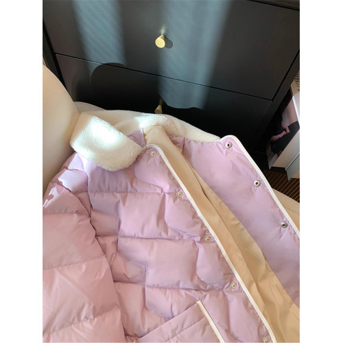 韓系復古羊羔毛拼接菱格夾棉棉服外套女秋冬甜美百搭減齡保暖棉衣