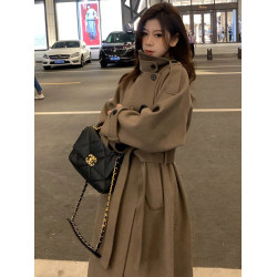 毛呢外套女2025秋冬小個子中長款高級感棕色法式雙面呢子大衣韓系