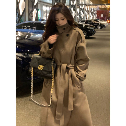 毛呢外套女2025秋冬小個子中長款高級感棕色法式雙面呢子大衣韓系 毛呢外套女2025秋冬小個子中長款高級感棕色法式雙面呢子大衣韓系