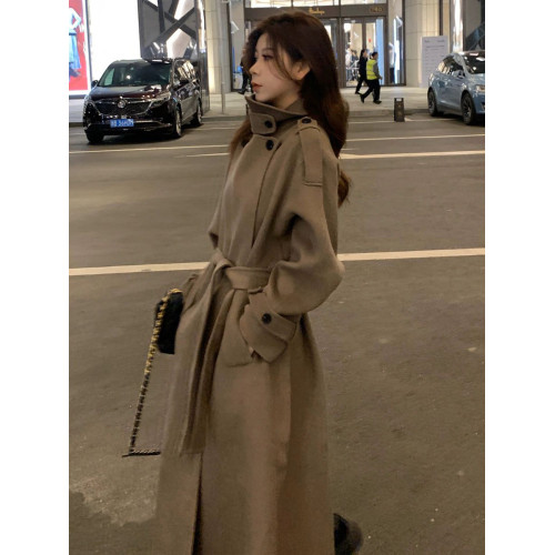 毛呢外套女2025秋冬小個子中長款高級感棕色法式雙面呢子大衣韓系 毛呢外套女2025秋冬小個子中長款高級感棕色法式雙面呢子大衣韓系