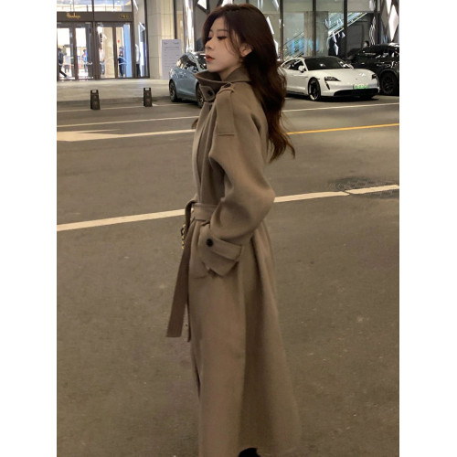 毛呢外套女2025秋冬小個子中長款高級感棕色法式雙面呢子大衣韓系 毛呢外套女2025秋冬小個子中長款高級感棕色法式雙面呢子大衣韓系