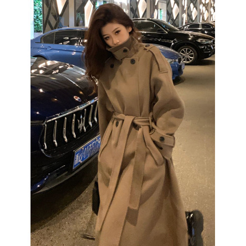 毛呢外套女2025秋冬小個子中長款高級感棕色法式雙面呢子大衣韓系 毛呢外套女2025秋冬小個子中長款高級感棕色法式雙面呢子大衣韓系