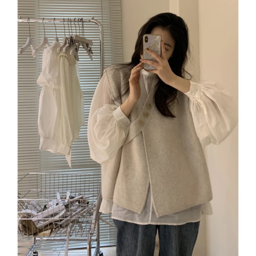 馬甲女日系慵懶風不規則設計感小衆曡穿新款2025早秋針織毛衣背心 馬甲女日系慵懶風不規則設計感小衆曡穿新款2025早秋針織毛衣背心