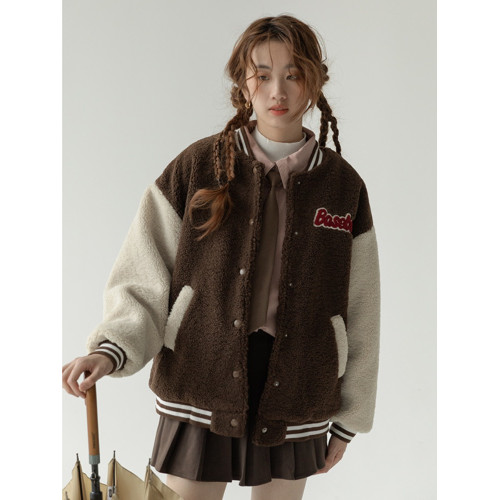 美式復古羊羔毛絨外套女裝2024冬季新款小個子加厚棒球服棉服上衣 美式復古羊羔毛絨外套女裝2024冬季新款小個子加厚棒球服棉服上衣