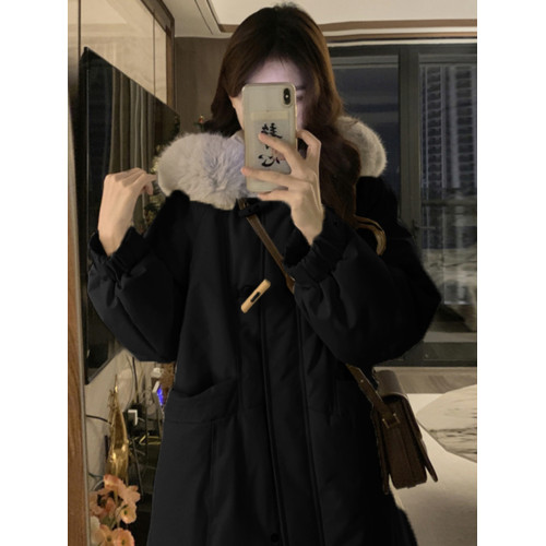 棉服女冬季2025年新款加厚中長款牛角釦韓系寬松小個子高級感外套 棉服女冬季2025年新款加厚中長款牛角釦韓系寬松小個子高級感外套