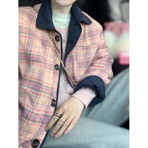 別致設計感正反面穿菱格羽絨棉服女冬季新款韓版復古撞色格子外套 別致設計感正反面穿菱格羽絨棉服女冬季新款韓版復古撞色格子外套