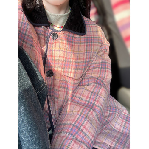 別致設計感正反面穿菱格羽絨棉服女冬季新款韓版復古撞色格子外套 別致設計感正反面穿菱格羽絨棉服女冬季新款韓版復古撞色格子外套