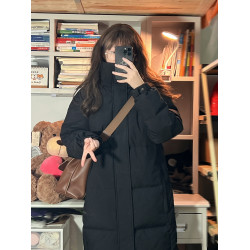 長款棉服女中戯冬季2025新款韓版過膝加厚寬松情侶休閒棉襖外套