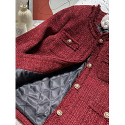 FFmiss◆小香風紅色編織毛毛寬松短外套女羊毛呢流蘇洋氣西裝開衫