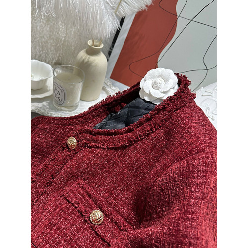 FFmiss◆小香風紅色編織毛毛寬松短外套女羊毛呢流蘇洋氣西裝開衫