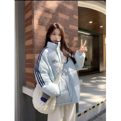 棉衣外套女2025冬裝新款三條杠加厚小個子短款寬松保暖立領棉服襖