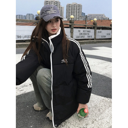 棉衣外套女2025冬裝新款三條杠加厚小個子短款寬松保暖立領棉服襖 棉衣外套女2025冬裝新款三條杠加厚小個子短款寬松保暖立領棉服襖