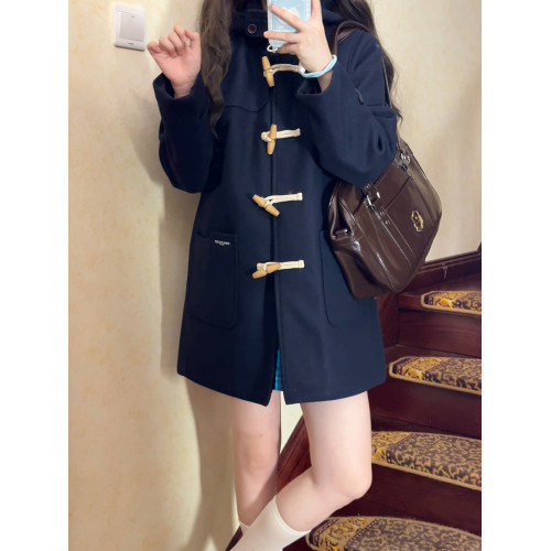 2024秋jk製服學院風牛角釦大衣外套女原創日系加厚中長款夾棉毛呢 2024秋jk製服學院風牛角釦大衣外套女原創日系加厚中長款夾棉毛呢