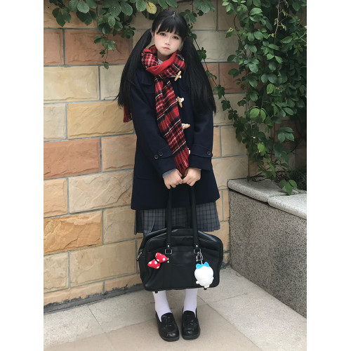 2024秋jk製服學院風牛角釦大衣外套女原創日系加厚中長款夾棉毛呢 2024秋jk製服學院風牛角釦大衣外套女原創日系加厚中長款夾棉毛呢