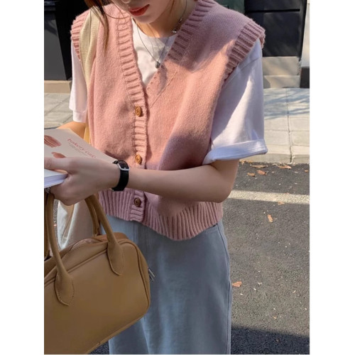 克萊因藍V領針織馬甲女款春秋外穿毛衣背心坎肩馬夾韓系曡穿上衣