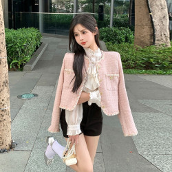 法式小香風外套女秋冬款百搭復古高級感名媛氣質粗花呢上衣女裝