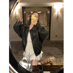 復古黑色pu皮衣外套女2025春秋新款高級感寬松小個子夾克上衣短款