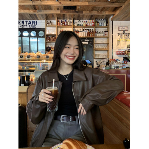 復古黑色pu皮衣外套女2025春秋新款高級感寬松小個子夾克上衣短款